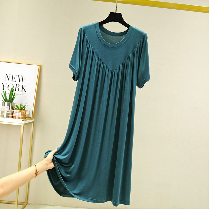 Summer Nightgowns Women Large Size Loose Long Casual Homewear Sleepwear Dresses Female Short Sleeve Modal Nightdress Women 130KG: XL / green