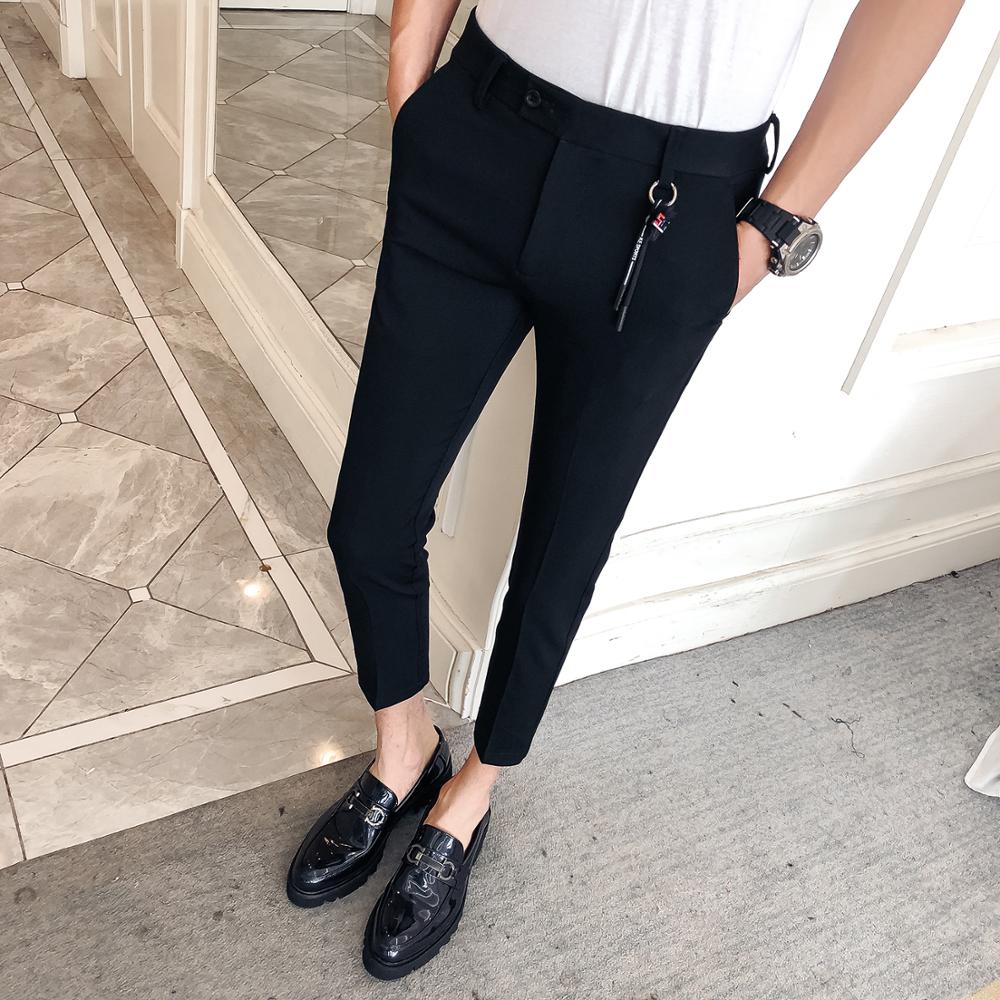 Korean Men Suit Pants Business Formal Pants for Men Slim Fit Ankle Length Dress Pants Men Clothing All Match 34-28