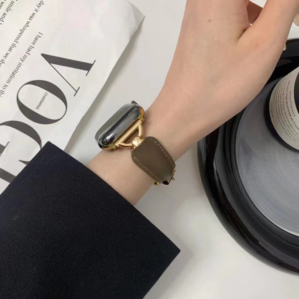 Luksus d-læderrem til apple watch series 10 9 8 7 6 se 5 4 3 38/40/41/42/44/45/46mm iwatch ultra 2 49mm rem metalarmbånd