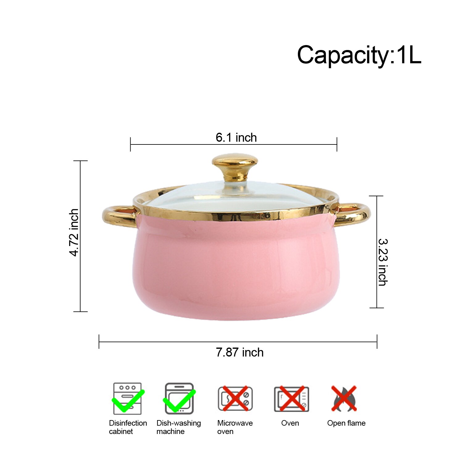 1l stor kapacitet keramisk skål, suppeskål og nudelskål, skål med gylden kant: 1l lyserøde
