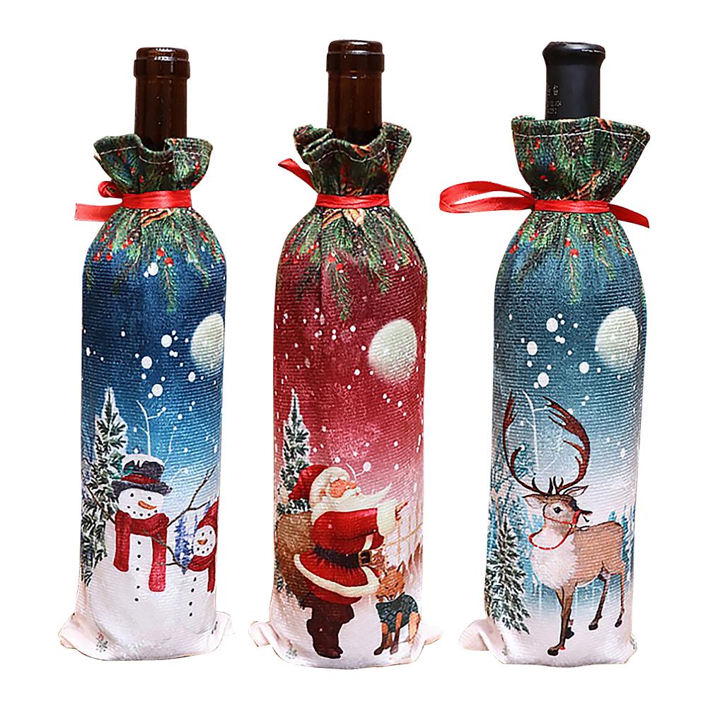 Jaar Fles Cover Kerst Wijnfles Decoratie Set Bag Kerstman Sneeuwpop Elanden Fles Cover Voor Christmas Party