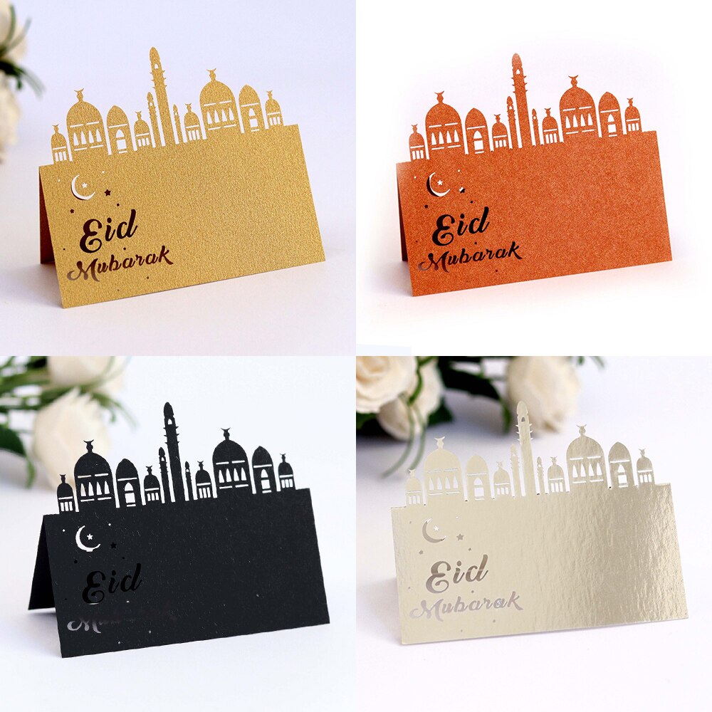 50pcs 9x9cm Gold Silver Black Ramadan Postcards Set Cards Eid Mubarak Greeting Card Blank Muslim Year Party Invitation