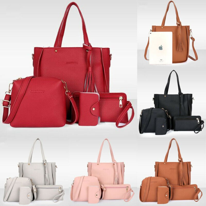 Noenname à moda 4 pçs/set feminina senhora moda bolsa de couro bolsa ombro bolsa bolsa bolsa bolsa de embreagem bolsa de moedas sacos do mensageiro