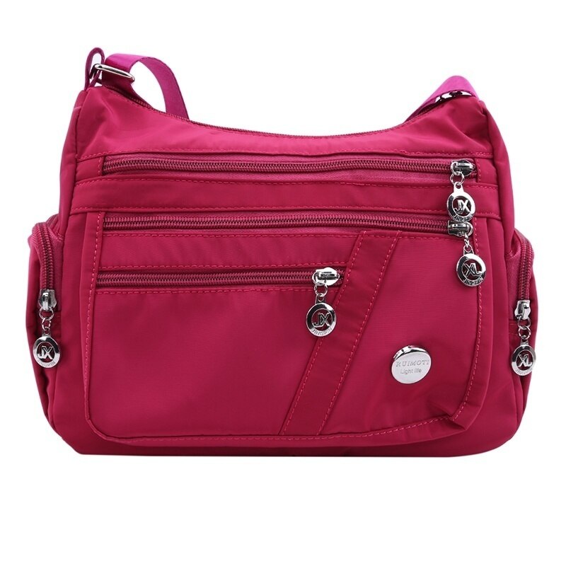 Women Shoulder Messenger Bag Casual Waterproof Nylon Zipper Pocket Handbag Large Capacity Travel Female Crossbody Bags: Red