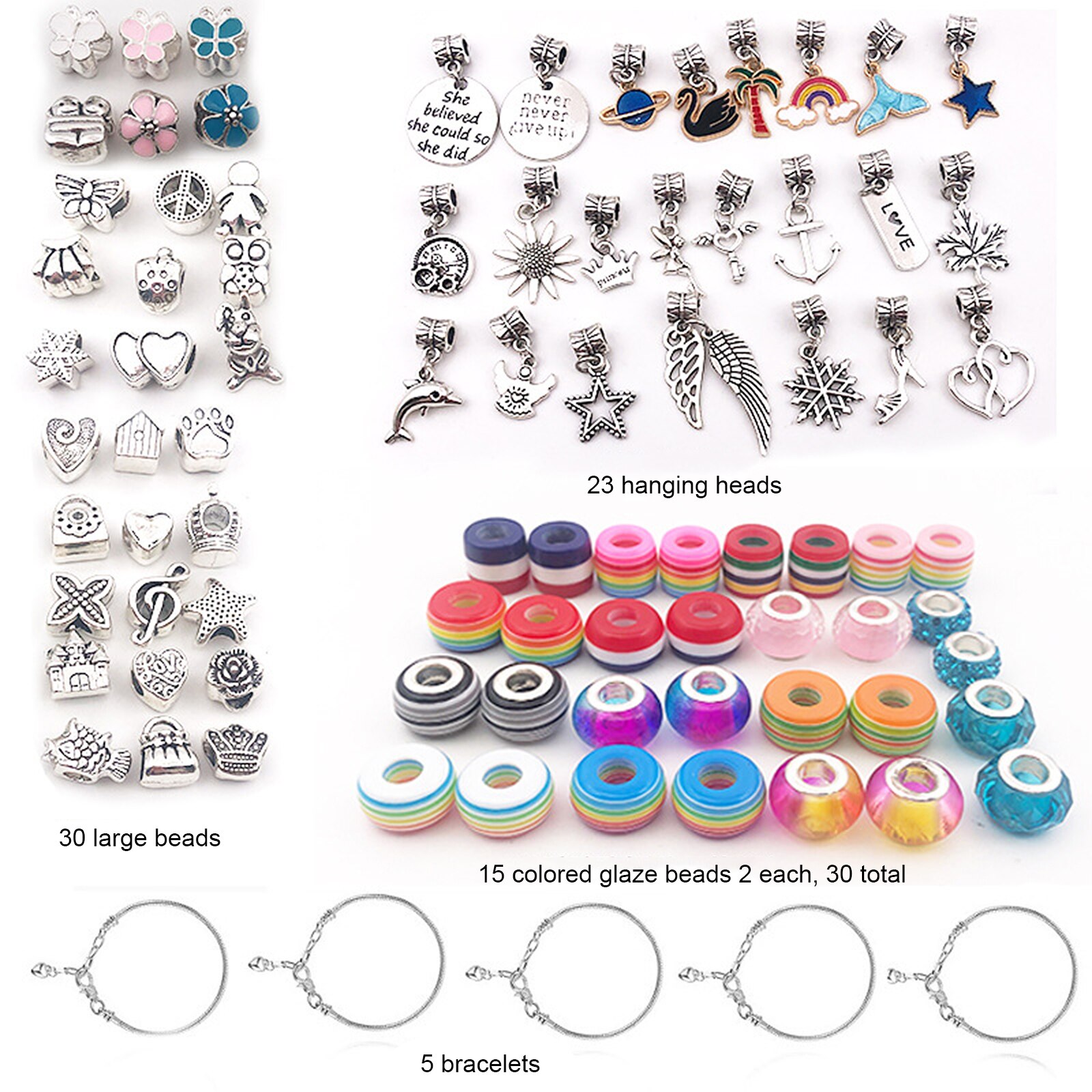 Charm Girls Bracelet Jewellery Making Bracelets Necklace Crafts 5PCS Supplies Handmade Alloy Pendants Snake Chain