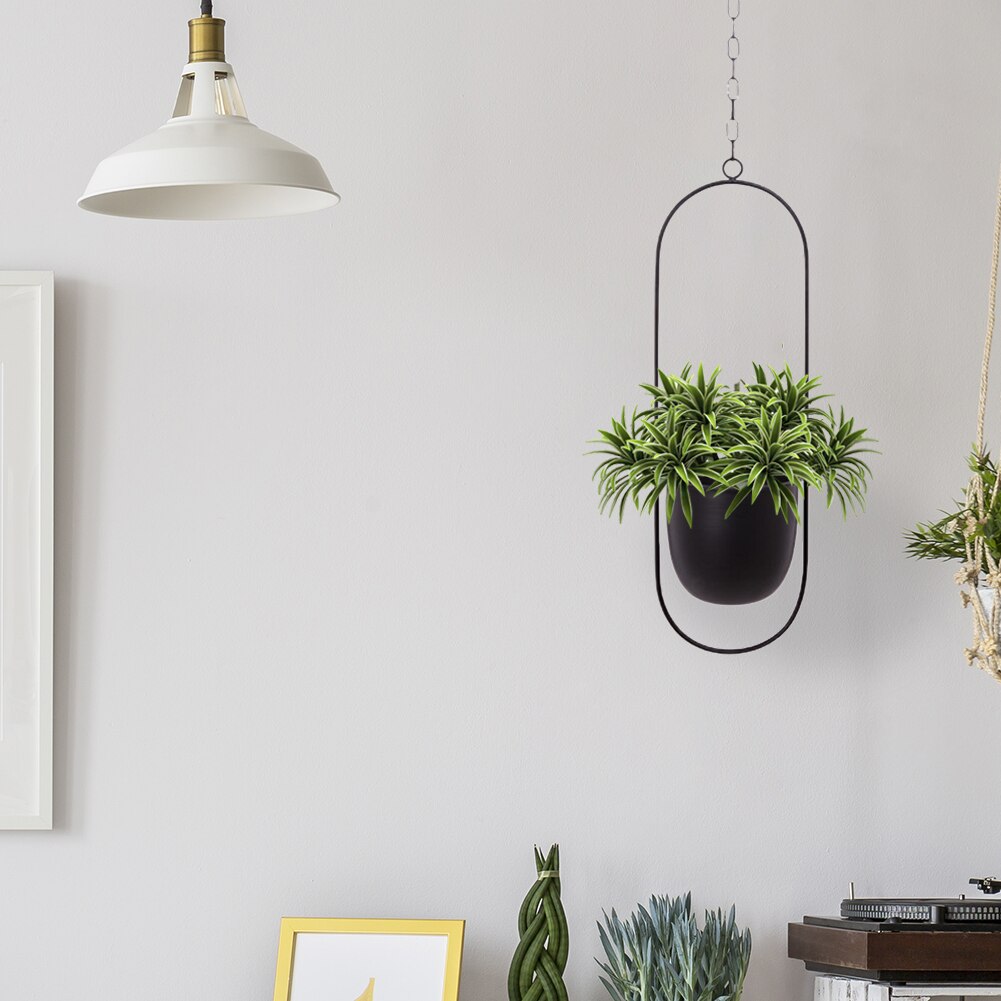 Nordic Style Hanging Metal Iron Plant Flower Pots Garden Balcony Succulent Chain Hanger Swinging Flower Basket Decorative Holder
