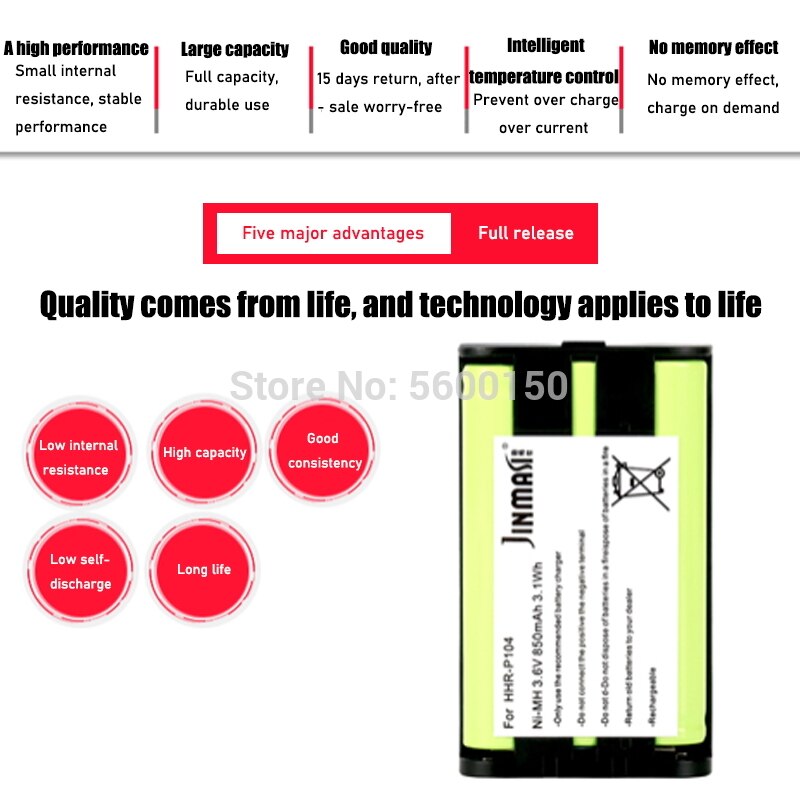3.6V 850mAh HHR-P104 Cordless Phone Battery Ni-MH HHR P104 TG5242 KX-TG5243 KX-TG5421 KX-TG5451