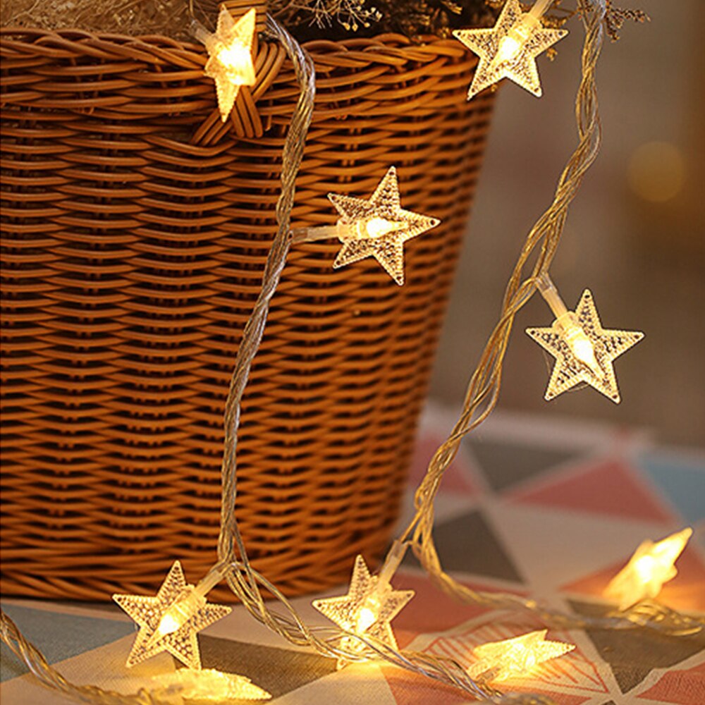 1M/3M/6M LED String Lights Star Snowflake Round Bulb Light String Christmas Fairy Festoon LED Lights Decoration Year Light: Star-Wram White / 6m 40LEDs