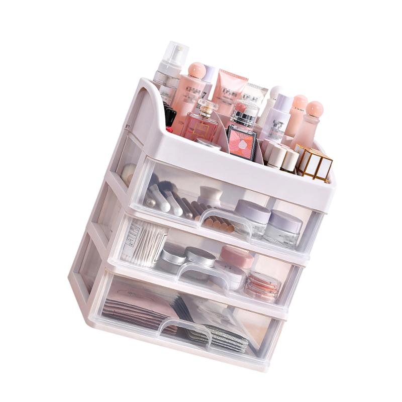 1PC Plastic Cosmetic 3 Layer Drawer Organizer Makeup Container Desktop Sundry Storage Case