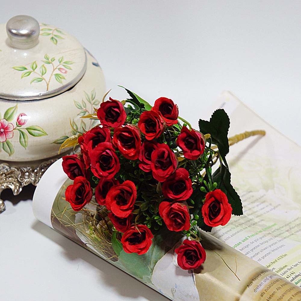 Kunstmatige bloemen voor kerst thuis bruiloft decor accessoires diy sier bloempot nep plastic bloemen zijde rozen boeket