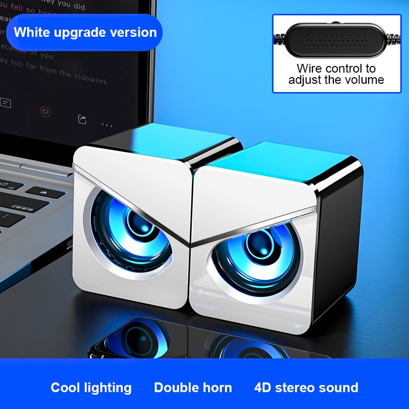 USB Wired Computer Speakers Surround Sound System LED PC Speakers Gaming Bass USB Wired For Computer Desktop Portable: Upgrade White