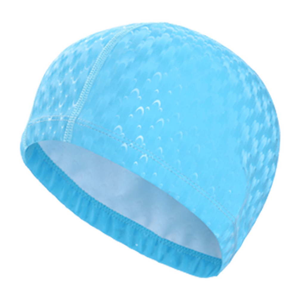 Revestimento do plutônio das mulheres dos homens nadar piscina boné brilhante pele de tubarão elástico chapéu de banho à prova dwaterproof água longo cabelo proteção da orelha para adultos: CÉU AZUL