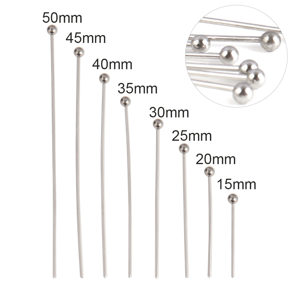 100 peças 15-50mm 316l pinos de joias de aço inoxidável pinos de cabeça plana para fazer jóias suprimentos bola headpins acessórios de pino de olho: 14mm / Branco