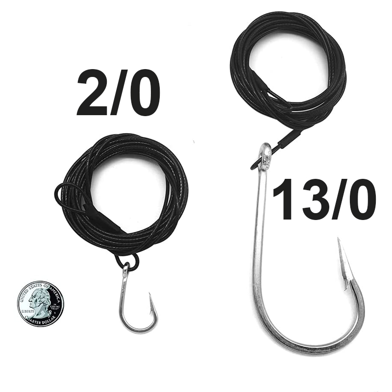 1pcs Shark Fishing Rigs Tuna Fishing Hooks with 9.8ft Nylon Coated Cable Leader(380-400LB) Deep Sea Hooks for Big Fish Tools