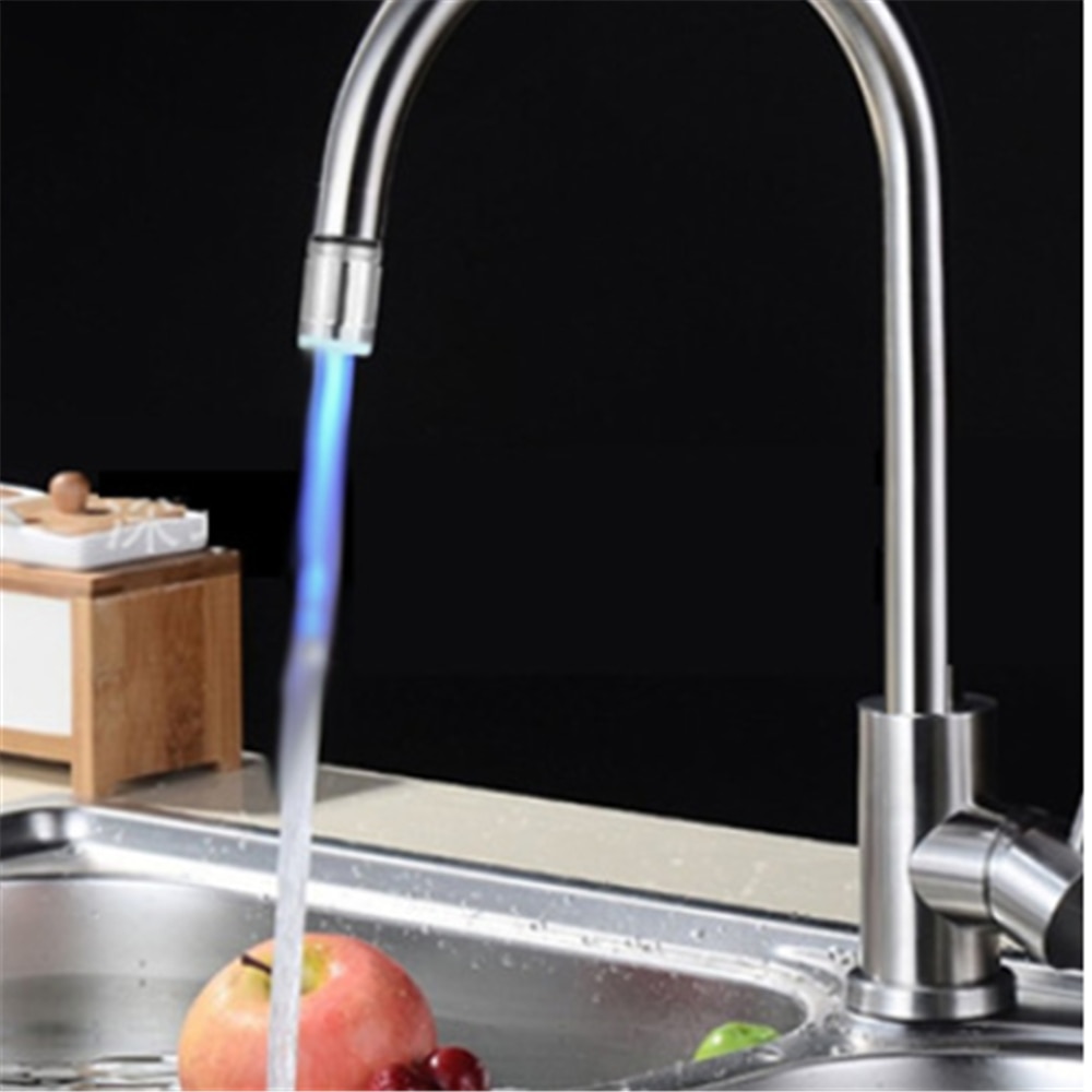 2Pcs Led Kraan Badkamer Lichtgevende Kraan Lamp 3 Kleuren Lichten Volgens Watertemperatuur Keuken Kranen Douchekop