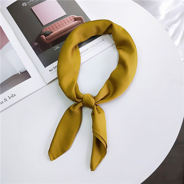 Écharpe en Satin pour femmes | Foulard cheveux kerchef, couleur unie, foulard cheveux, mouchoir, petites écharpes de cou, femmes 70cm, Scaves de bandeau pour dames: Dark Yellow