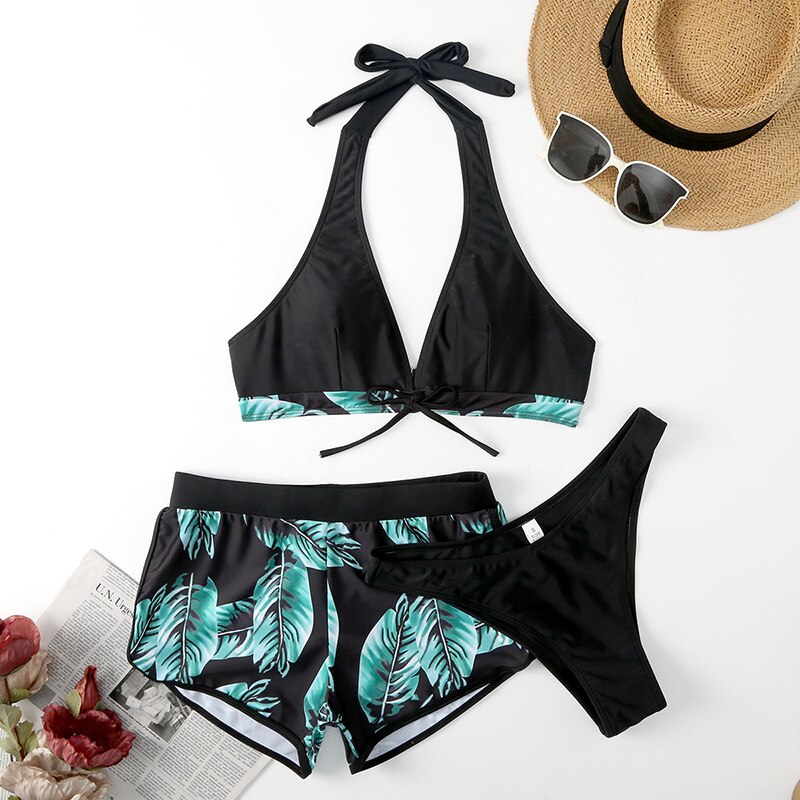 2022 Dames Badpak Bikini Badpak Plus Size Badmode Badpakken 3 Stukken Zwemmen Korte Pak Vrouwen Strand Strand Shorts: green / S