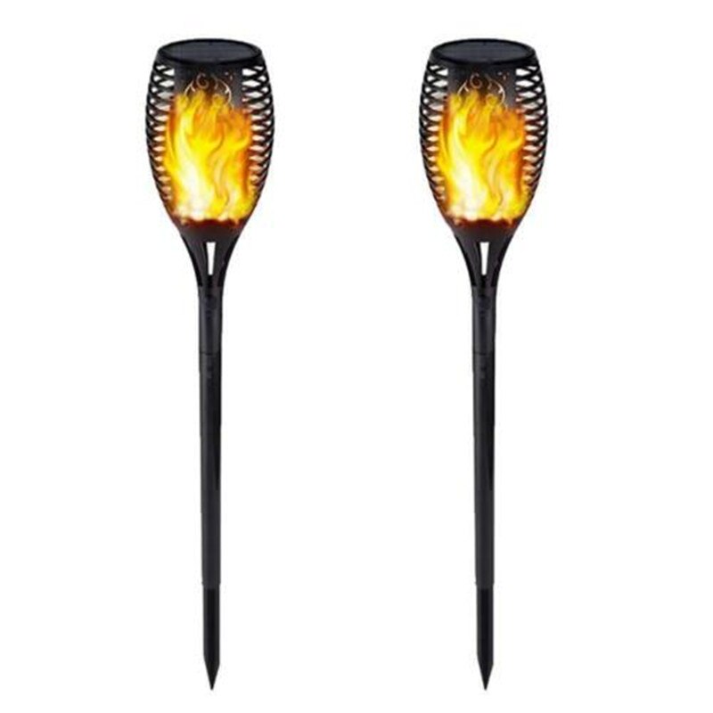 Solcelledrevet led flamme lampe vanntett 96 led plen flamme flimrende fakkel lys utendørs solar led brann lys hage dekorasjon: 2 stk