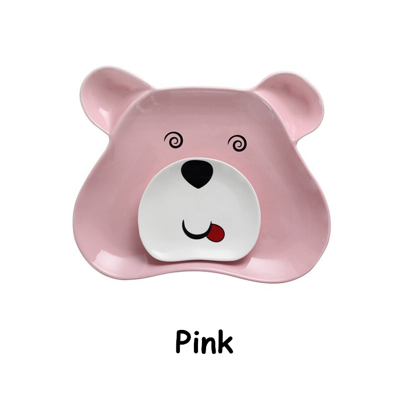 Cerámica Ceative de dibujos animados plato de Sushi lindo niños oso forma plana plato ensalada cena bandeja grande pequeña salsa platos 2 unid/set: Pink