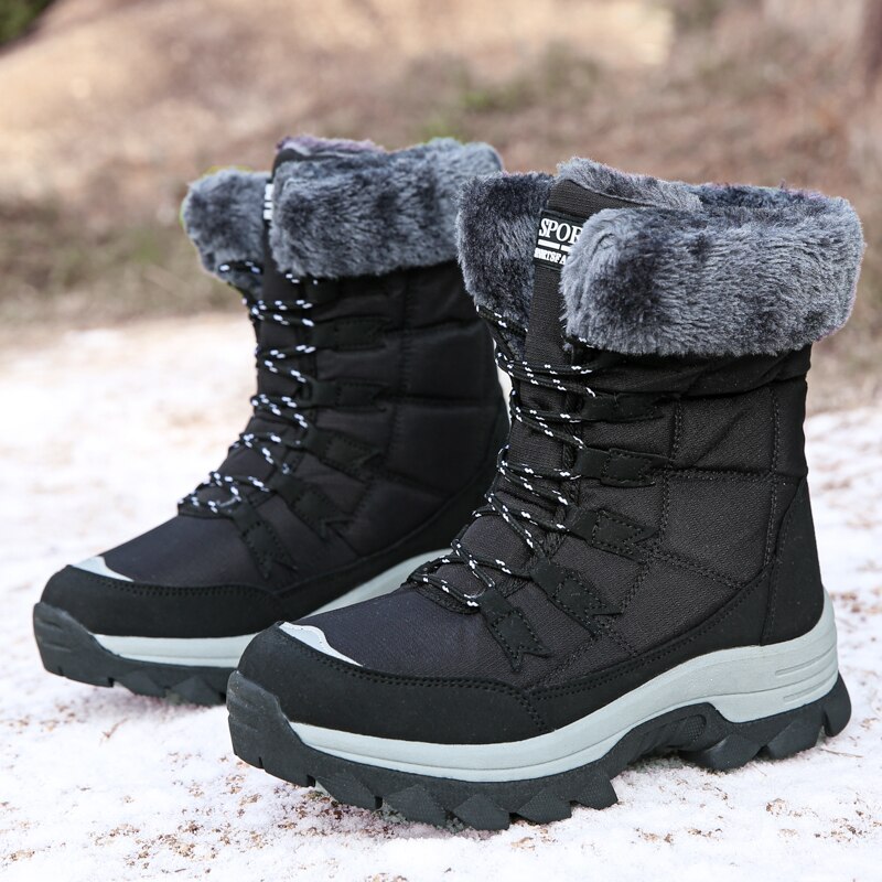 Bottes pour femmes, baskets de neige chaudes et imperméables en toile, chaussures d'hiver en peluche, bottines pour femmes, chaussures antidérapantes à plateforme plate, taille 42