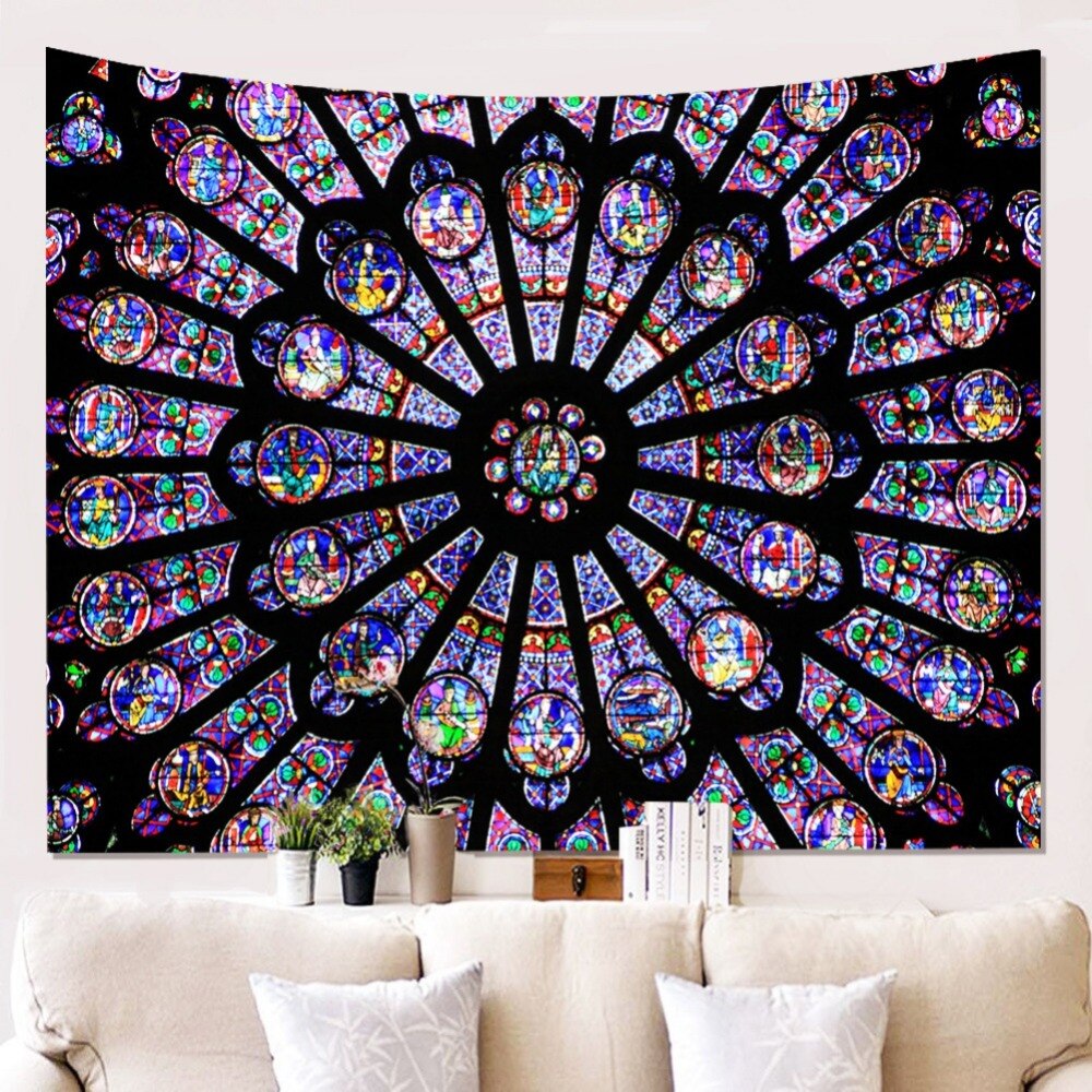 Notre Dame Cathedral In Paris South Rose Window Tapestry Polyester Printed Wall Hanging Decor Art