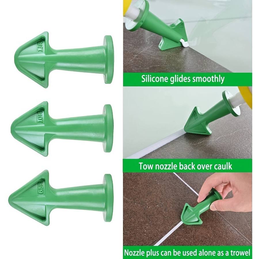 3 STKS Kalefateren Nozzle Applicator Siliconen Breeuwen Gereedschap Kit, Kit Mondstuk Breeuwen Epoxy Zuiger Mondstuk Accessoires: green