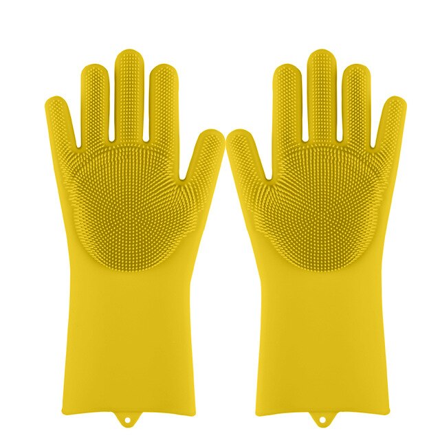 1 paire Silicone vaisselle gants magique Silicone nettoyage gant pour ménage épurateur caoutchouc cuisine propre outil vaisselle lavage gants: Yellow