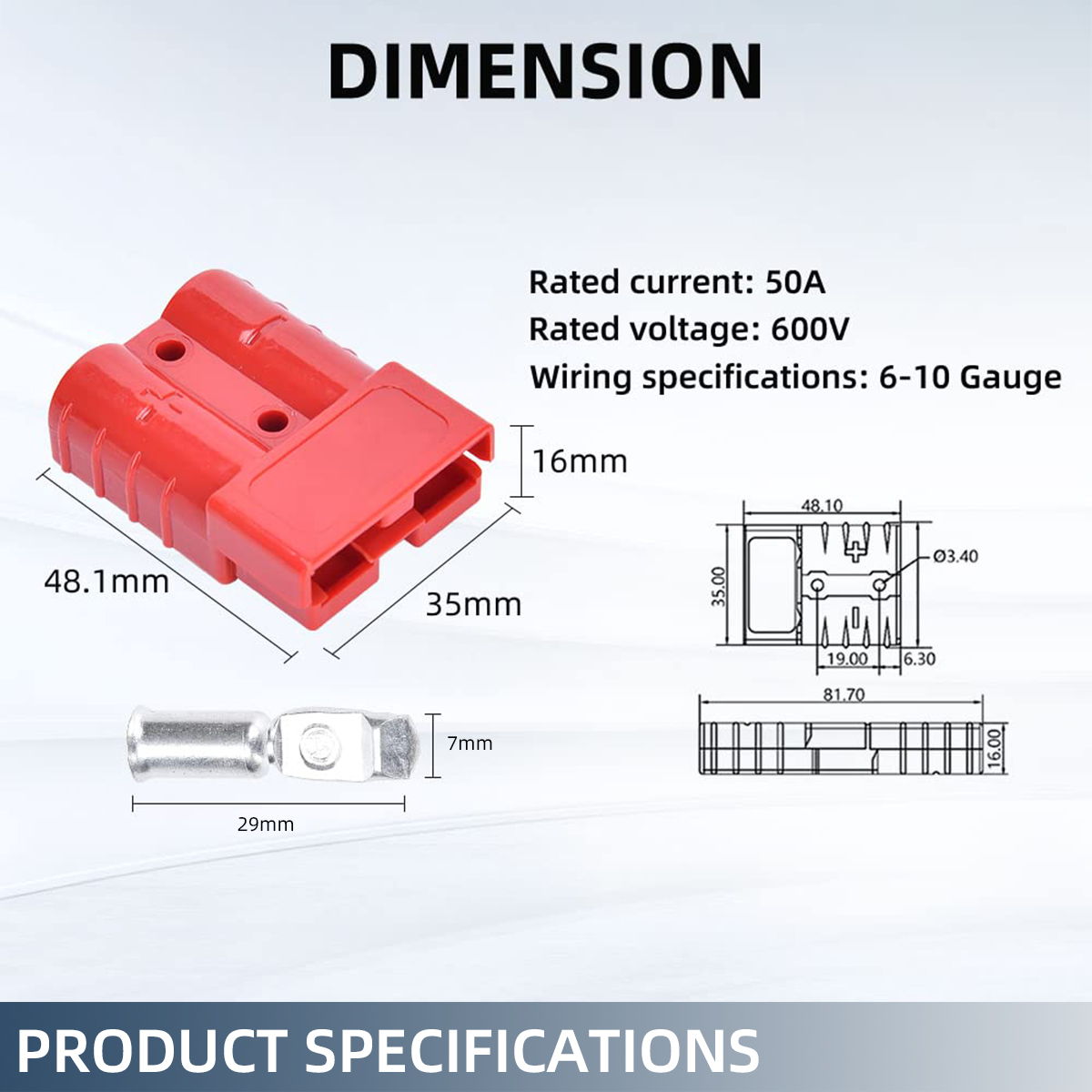Conector rápido de batería 50A 12-36V, Kit de enchufe de arnés de cables rápido de batería para remolque de cabrestante de Motor