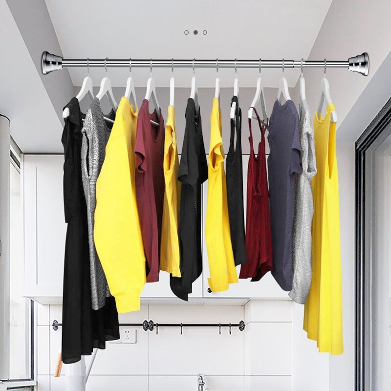 Clothes rail Punch Free Telescopic Rod Bathroom Shower Curtain Rod Drying Rack Up and Down Brace Wardrobe 70-130cm: Default Title