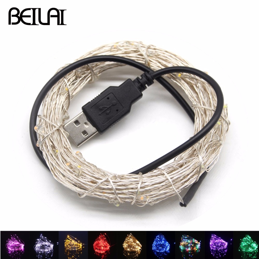 5v usb led string lys fairy 20m 10m 5m 2m sølvtråd vandtæt til krans hjem jule bryllupsfest dekoration