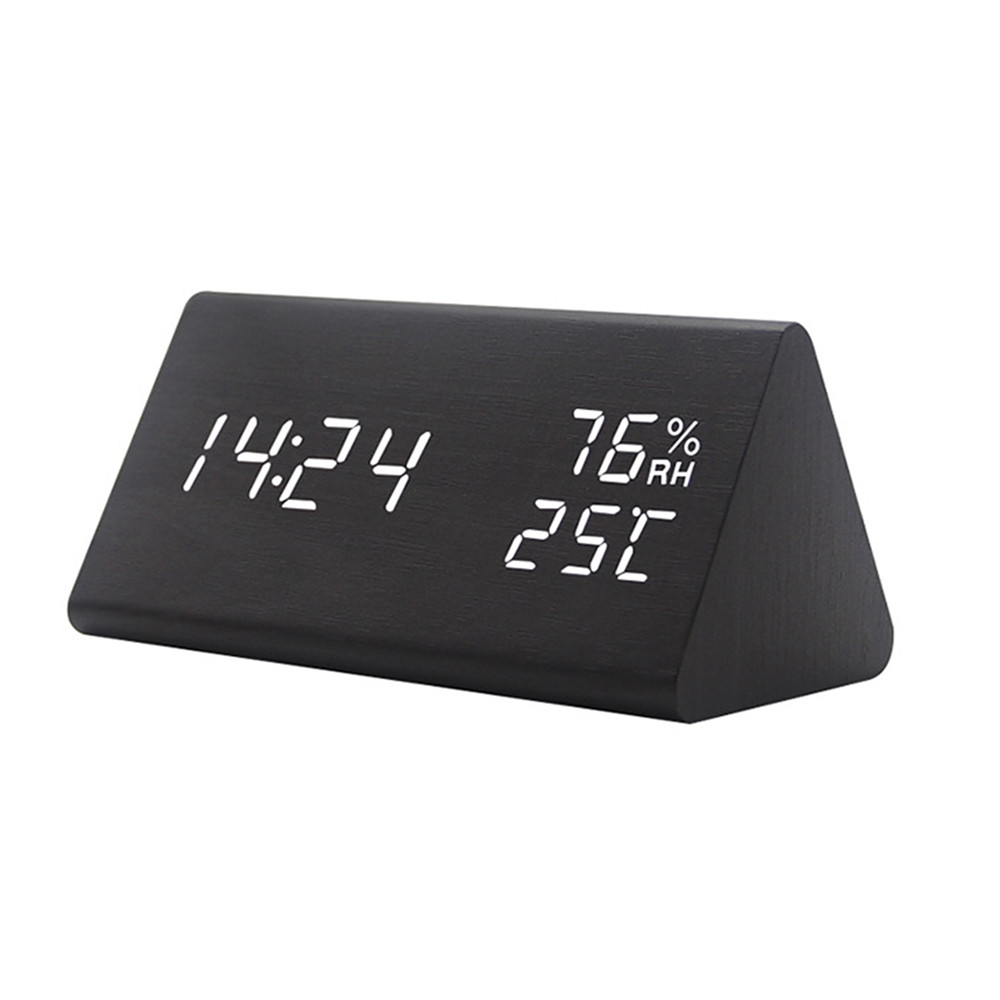 Moderne digitalt led vækkeur lydkontrol træ despertador desktop ur fugtighed temperatur display: 2