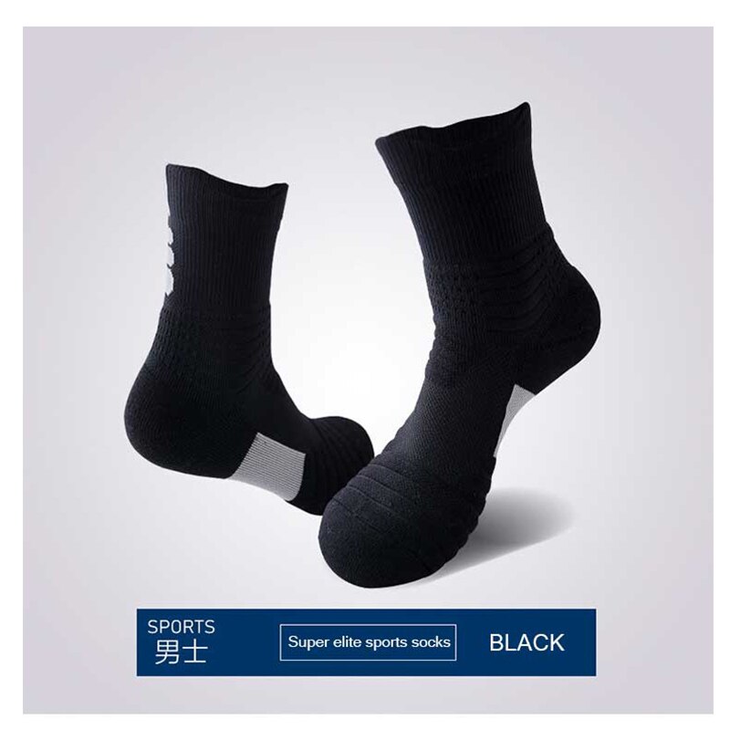 Calcetines deportivos térmicos gruesos súper Elite No deslizantes calcetines de baloncesto hombre UE 38-44 de alta elasticidad al aire libre senderismo deporte Nylon: Black
