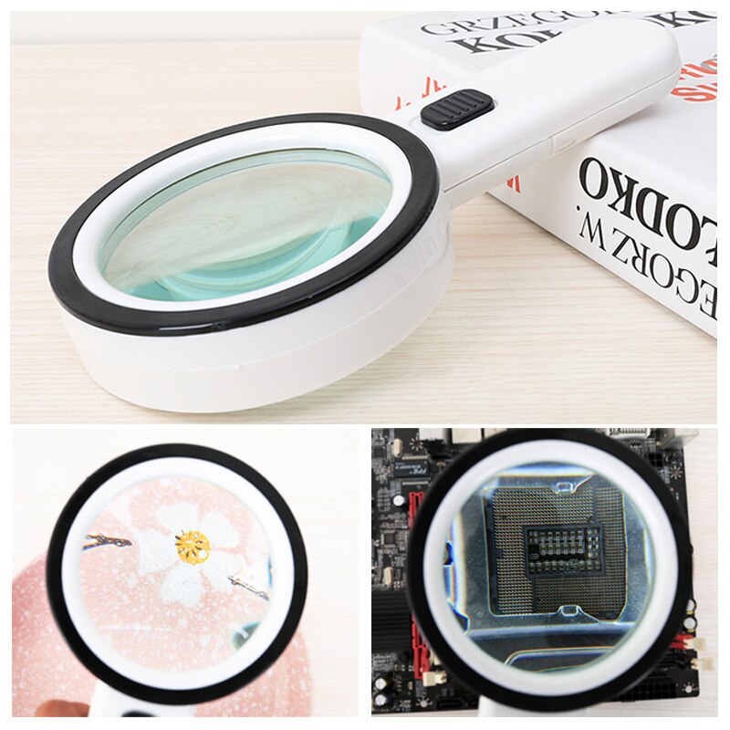 30X 12 LED Magnifying Lens Magnifying Glass with Light Suitable for Old People to Read Small Prints Stamps Maps Jewelry