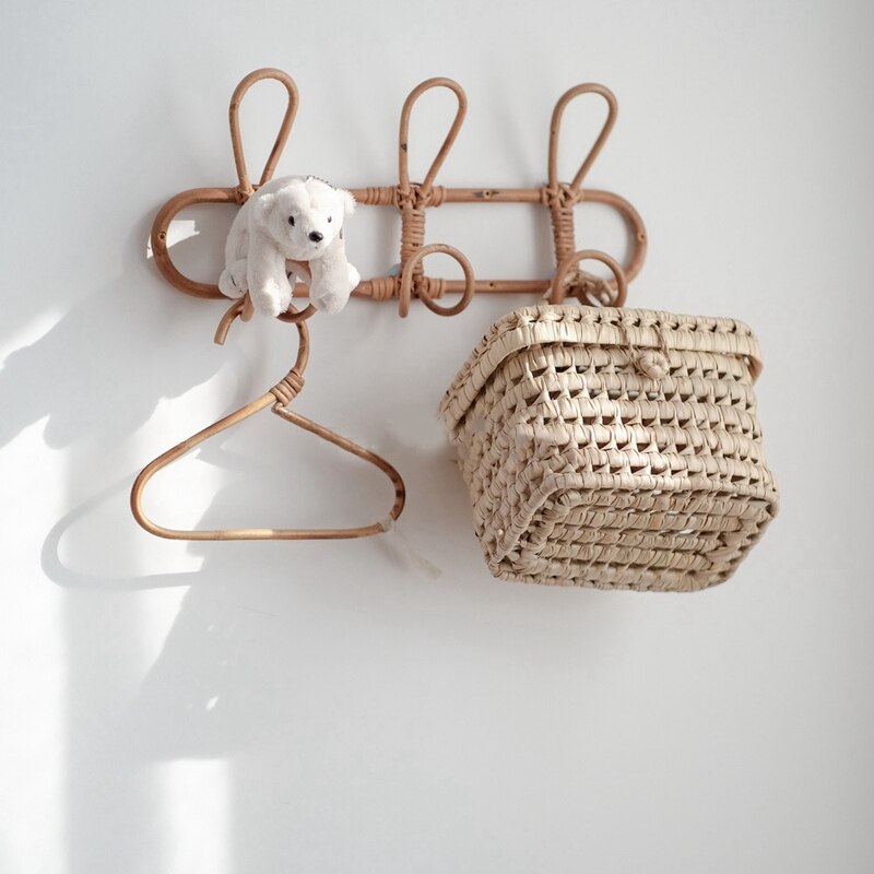 Vintage Rotan Kleerhanger Kids Kleding Organizer Rack Kinderen Hanger Kinderkamer Decoratie Rotan Muur Hanger