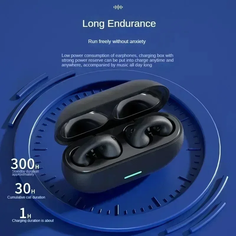 Headphones Clip Bluetooth Headset 5.3 Wireless Bone Conduction Ear Music Noise Canceling HD Call Sports Gaming Earphone