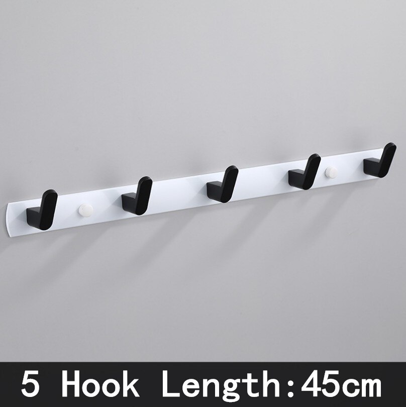 Black White Robe Hook Bathroom Towel Hooks Towels Bag Hat Hook Wall Mounted Clothes Coat Hook Wall Hanger Bathroom Hardware: Black White- 5 Hook