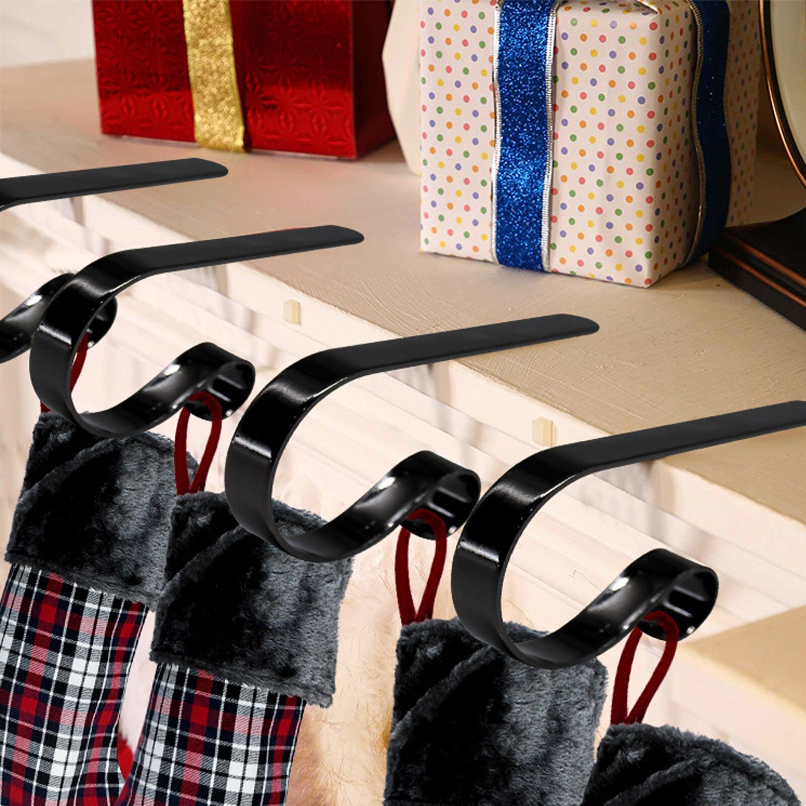 30 #1Pcs Draagbare Kerstsok Houders Xmas S-Vormige Haak Thuis Metalen Kousen Hangers Haard Guirlande Schoorsteenmantel met Grips