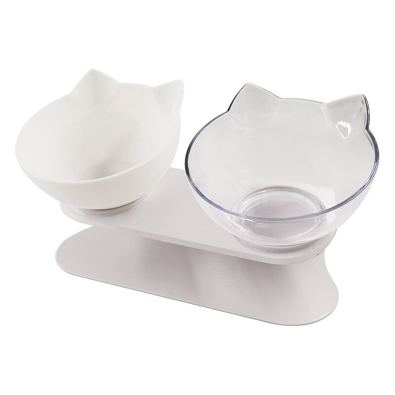 Antislip dubbele kattenbak, hondenbak met standaard, voerbak voor katten, waterbak voor katten, voerbakken voor honden, voerbak voor honden, benodigdheden: Wit transparant