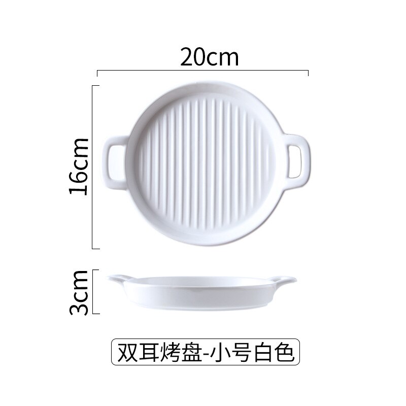 Matte Ceramic Baking Pan Bowl with Double Handle Ins Salad Fruit Dessert Soup Bowl Container Dinnerware Vegetable Bowl Pan: White