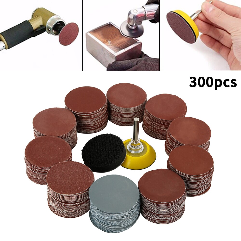 300Pcs Sanding Discs Set 80-3000 Grit 2 Inch Sandpaper with Abrasive Polish Pad and 1/4 Inch Shank for Polishing Cleaning Tools