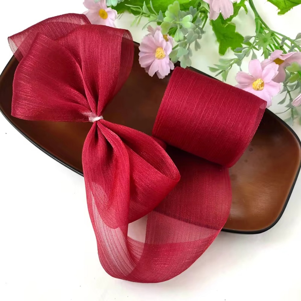 Ruban en mousseline de soie plissée de 5M, 6cm de large, bricolage, fil de Tulle, ruban à nœud, Bouquet de coiffure: Cuivre antique