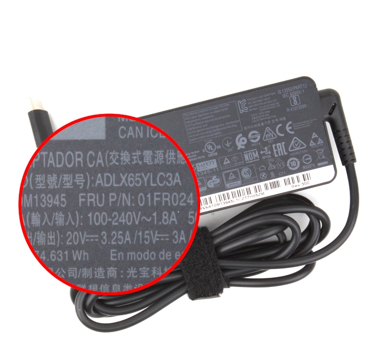Originele 65W 20V 3.25A Type C Ac Adapter Laptop Oplader Voor Lenovo Thinkpad X280 X380 X390 X395 L580 ADLX65YLC3A ADLX65YCC3D