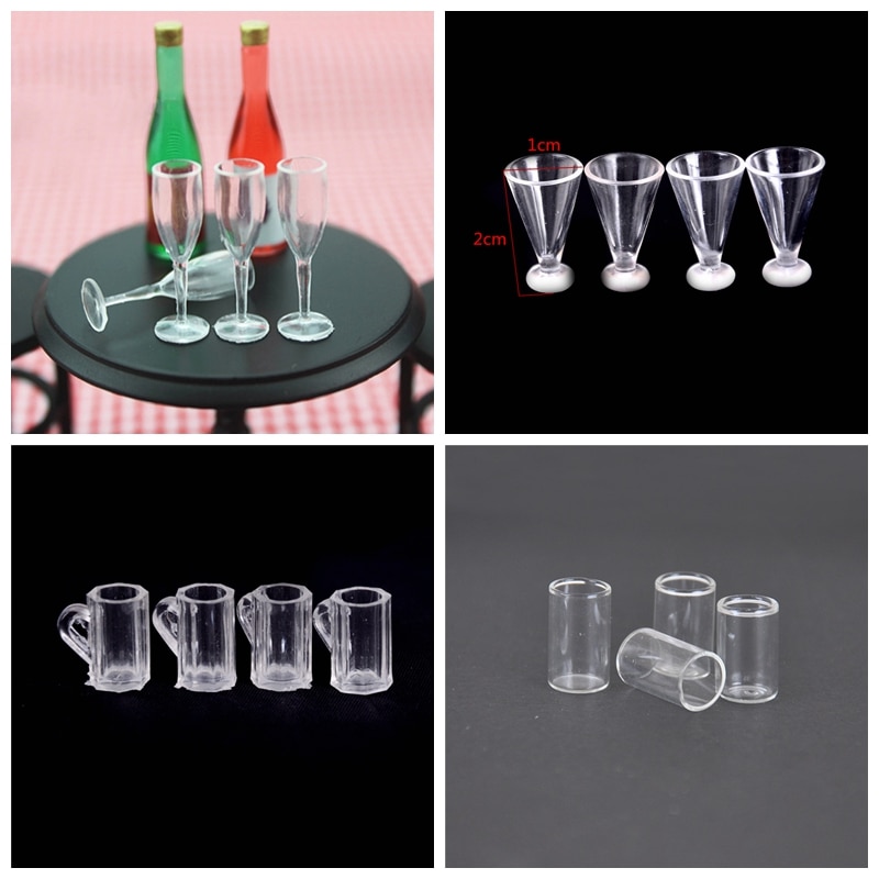 4 Uds 1/12 Mini taza transparente de resina simulación de muebles modelo juguetes para decoración de casa de muñecas accesorios en miniatura