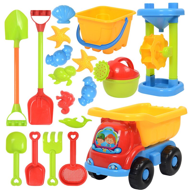 Colorful Beach Sand Toys Pools Water Fun Play Game Summer Toy Sand Molds Set Play Cart Baby Beach Game Kids: 18PCS