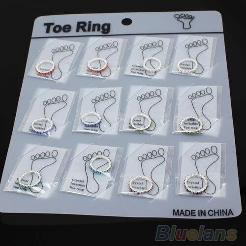 12PCS Pack Elastic Crystal Toe Rings Mixed Color Lots Body Jewelry Adjustable Stretch Foot Toe Wedding Ring Jewelry