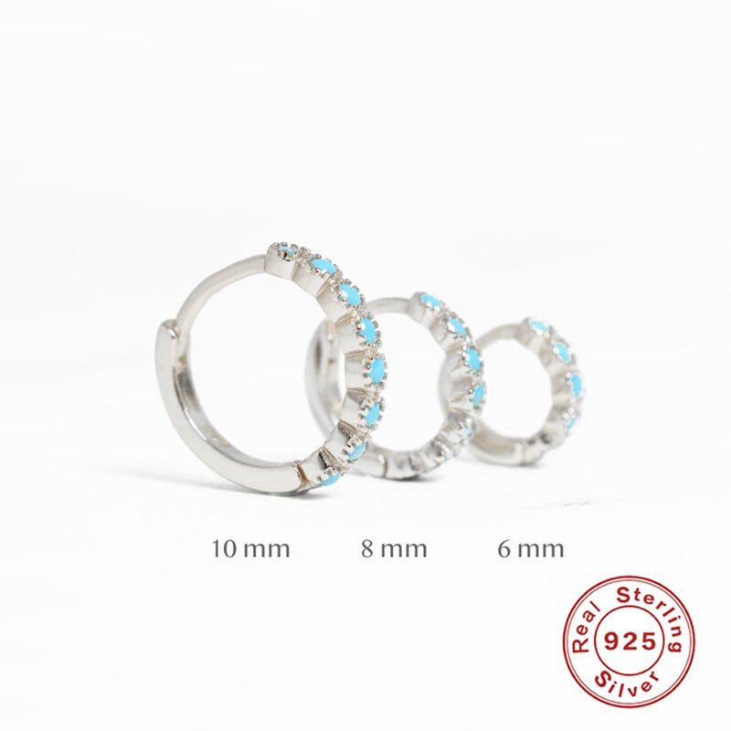 2020 rotondi del Cerchio Degli Orecchini 925 Sterling Argento Huggies Pendientes Turchese CZ Piercing Orecchino ad anello Per Le Donne Della Ragazza Belle Jewellry: S1 / 8mm