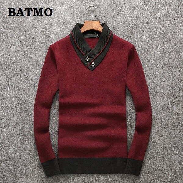 Batmo Herfst 90% Wol Casual Trui Mannen, Mannen Marine Blauw Truien 006: wine red / Xxl