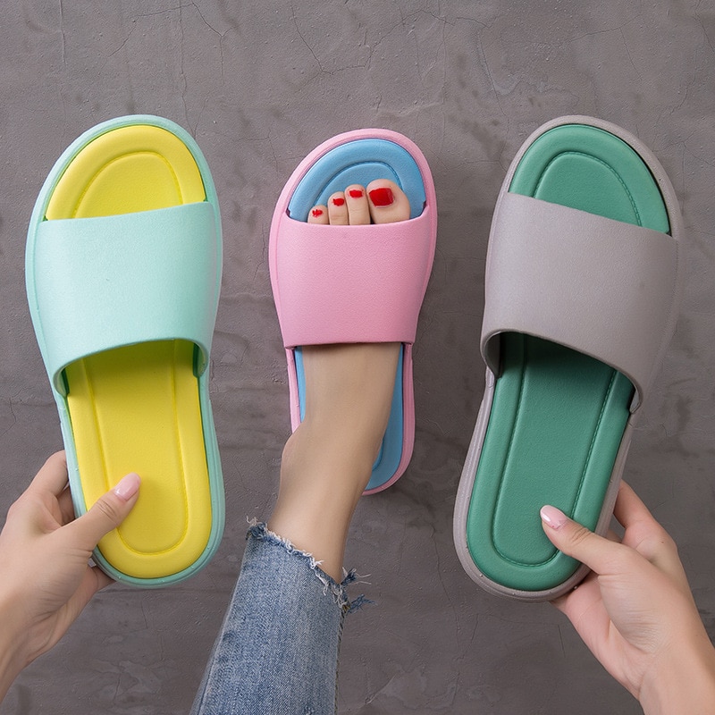 Pantoufles de Style japonais pour hommes et femmes, pantoufles d'intérieur à fond épais, antidérapantes, pour salle de bain, été