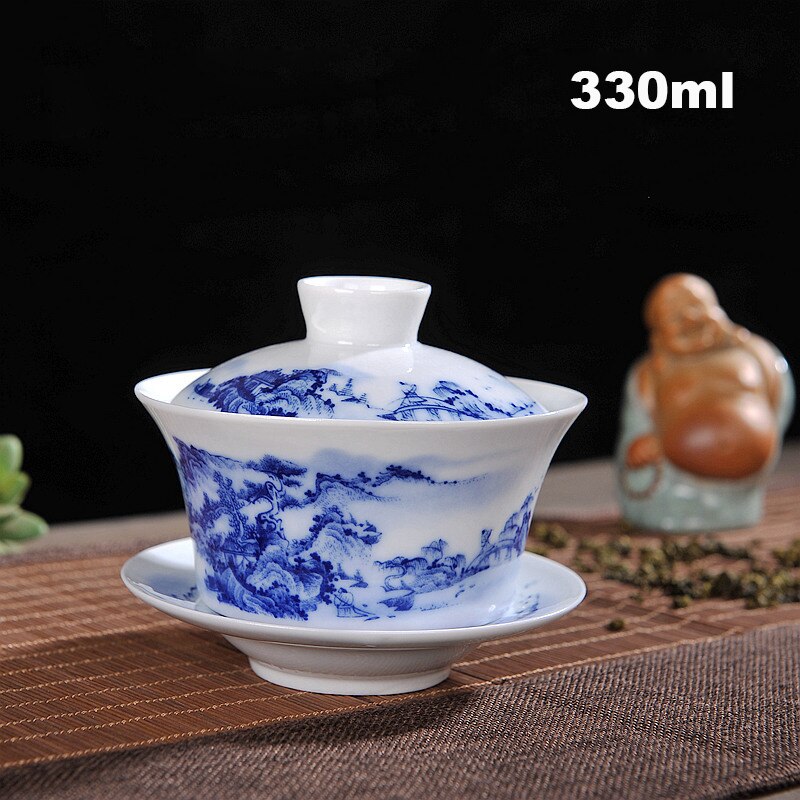Ensemble de thé chinois Gaiwan bleu et blanc porcelaine Kung Fu ensemble de thé soupière en céramique bol à thé santé tasse à thé et soucoupe Master tasses: C5