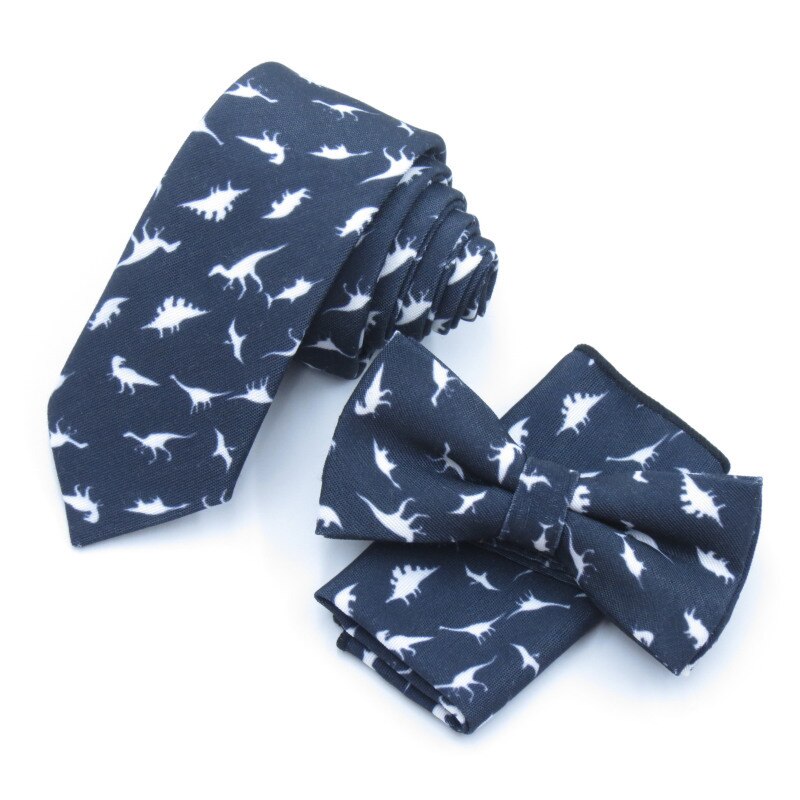 Dinosaur Men Bow Tie Set Pocket Square Handkerchief Mens Butterfly Bow Tie Skinny Ties Set Lots Slim Necktie For Man